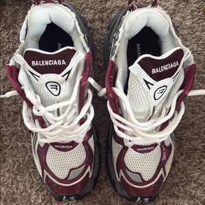 Balenciaga Mesh Sneakers in White and Burgundy
